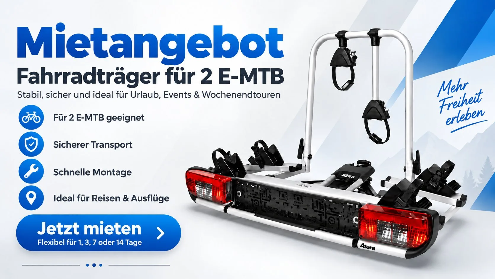 Fahrradträger für Anhängerkupplung – für 2 E-MTB geeignet